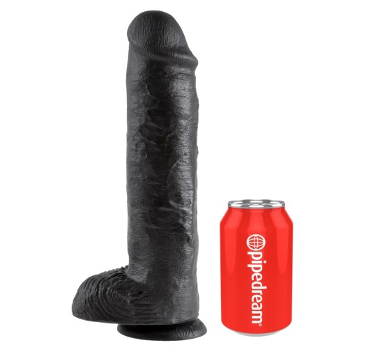 King Cock - Realistyczne Dildo Z Żołędziem Jądrami I Żyłkami 28 CM Czarny